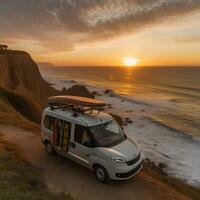 AI generated travel with campervan photo