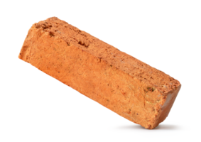 Single cracked old red or orange brick isolated with clipping path and shadow in png file format. Overlay