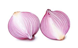 Top view of two halves or onion slices isolated on white background with clipping path photo