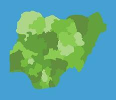 Nigeria vector mapa en escala verde con regiones