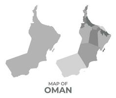 Greyscale vector map of Oman with regions and simple flat illustration