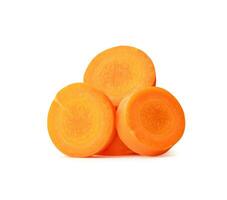 Front view of beautiful orange carrot slices in stack isolated on white background with clipping path photo