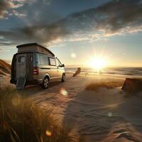 AI generated travel with campervan photo