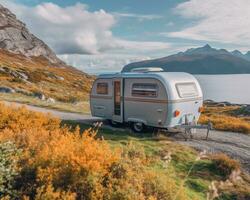 AI generated travel with campervan photo