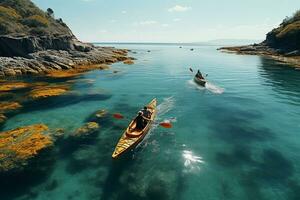 AI generated Drone view of people going kayaking photo