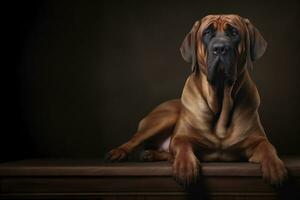 AI Generated Portrait of fila brasileiro on dark background with space for text. High quality photo