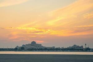 Presidential Palace in Abu Dhabi at sunset lights, United Arab Emirates. High quality photo