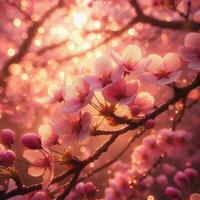 ai generado hiper realista sakamura Cereza florecer árbol hojas japonés festival Mañana Rocío Osaka tokio foto