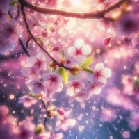 AI generated Hyper realistic Sakura Cherry Blossom Tree Leaves Japanese Festival Morning Dew Osaka Tokyo photo