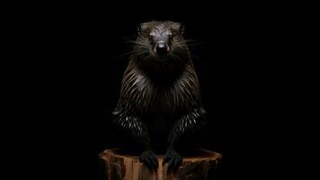 AI generated Beaver. Totem animal beaver on black background, studio shot . photo