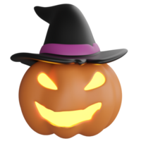 Witch pumpkin clipart flat design icon isolated on transparent background, 3D render Halloween concept png