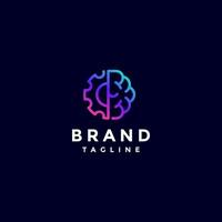 Gear and Brain Icon In One Continuous Line Logo Design. Simple Geared Brain Icon Line Design. vector