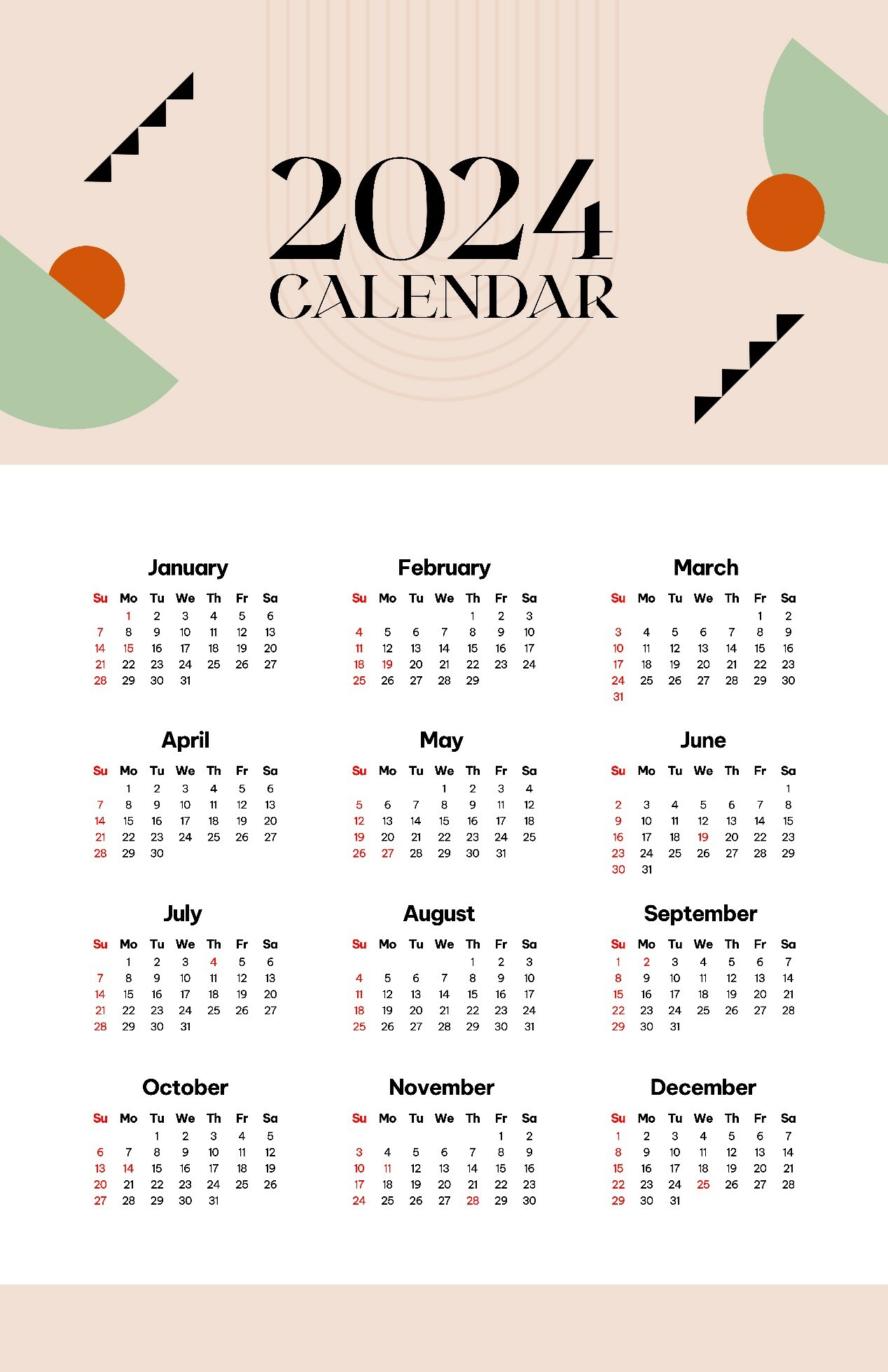 Bohemian minimalist Calendar