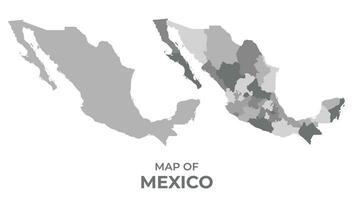 Greyscale vector map of Mexico with regions and simple flat illustration