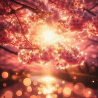 ai generado hiper realista sakura Cereza florecer árbol hojas japonés festival Mañana Rocío Osaka tokio foto