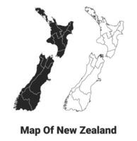 Vector Black map of New Zealand country with borders of regions