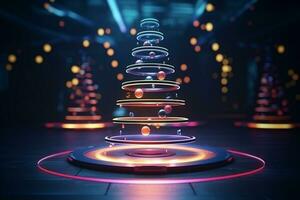 AI generated Christmas tree concept made of light trail technology concept photo