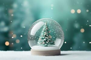 AI generated Christmas tree on glass globe ornament photo