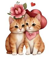 AI generated cute  red cat with a red heart graphics for lovers photo