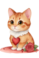 ai generato carino rosso gatto con un' rosso cuore grafica per Gli amanti png