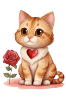 ai generado linda rojo gato con un rojo corazón gráficos para amantes png