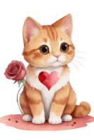 ai généré mignonne rouge chat avec une rouge cœur graphique pour les amoureux png