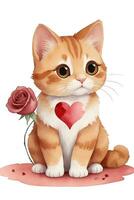 AI generated cute  red cat with a red heart graphics for lovers photo