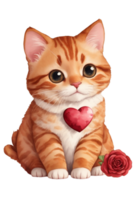 ai gegenereerd schattig rood kat met een rood hart grafiek voor geliefden png