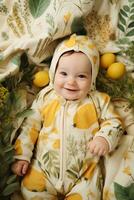 AI generated Eco-Cuteness Adorable Nature Prints on Baby's Organic Outfit photo