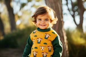 AI generated Nature's Wardrobe Toddler's Cozy Knit with Adorable Creatures photo