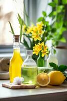 AI generated Fresh Beginnings Trendy Spring Cleaning in Yellow and Green photo