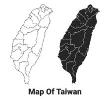 Vector Black map of Taiwan country with borders of regions