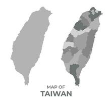 Greyscale vector map of Taiwan with regions and simple flat illustration