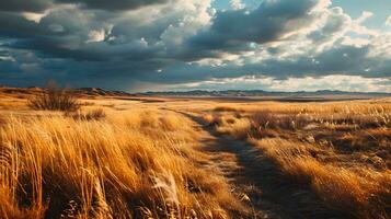 AI generated Windswept Grasslands Under a Brooding Cloudscape photo