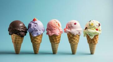 AI generated sweet ice cream on abstract background, colored delicious ice cream on background, colored background, ice cream on colorful background photo