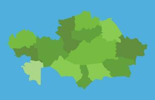 Kazajstán vector mapa en escala verde con regiones