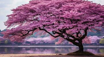 AI generated pink sakura in the japan, sakura tree background, pink tree background, sakura wallpaper, sakura in spring photo