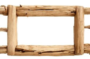 AI generated Driftwood wooden frame isolated on white background photo