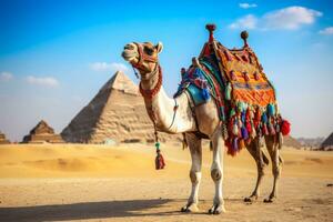 AI generated Camel on a leash for tourists in egypt generative AI photo