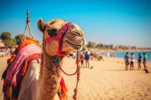 AI generated Camel on a leash for tourists in egypt generative AI photo