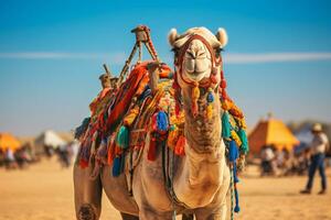 AI generated Camel on a leash for tourists in egypt generative AI photo