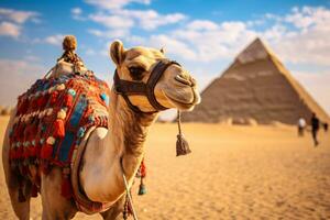AI generated Camel on a leash for tourists in egypt generative AI photo