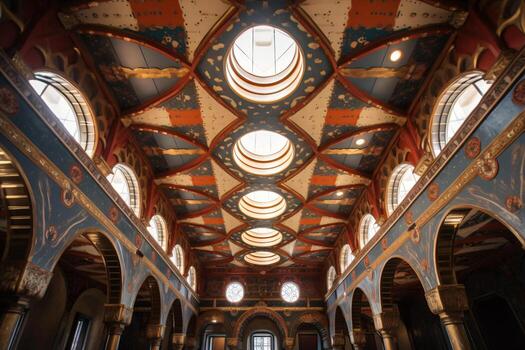 AI generated Ceiling with patterns and pillars generative AI photo