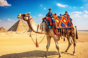 AI generated Camel on a leash for tourists in egypt generative AI photo