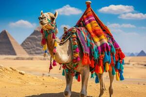 AI generated Camel on a leash for tourists in egypt generative AI photo