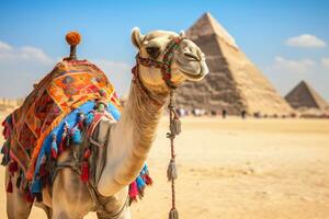 AI generated Camel on a leash for tourists in egypt generative AI photo