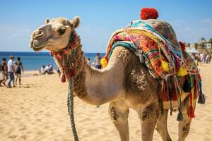 AI generated Camel on a leash for tourists in egypt generative AI photo