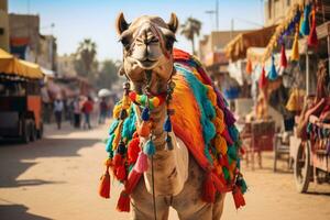 AI generated Camel on a leash for tourists in egypt generative AI photo