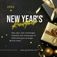Black and Gold New Year Resolution Linkedin Post template