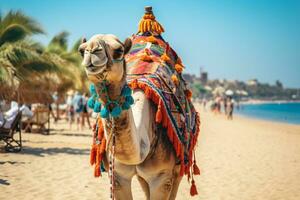 AI generated Camel on a leash for tourists in egypt generative AI photo